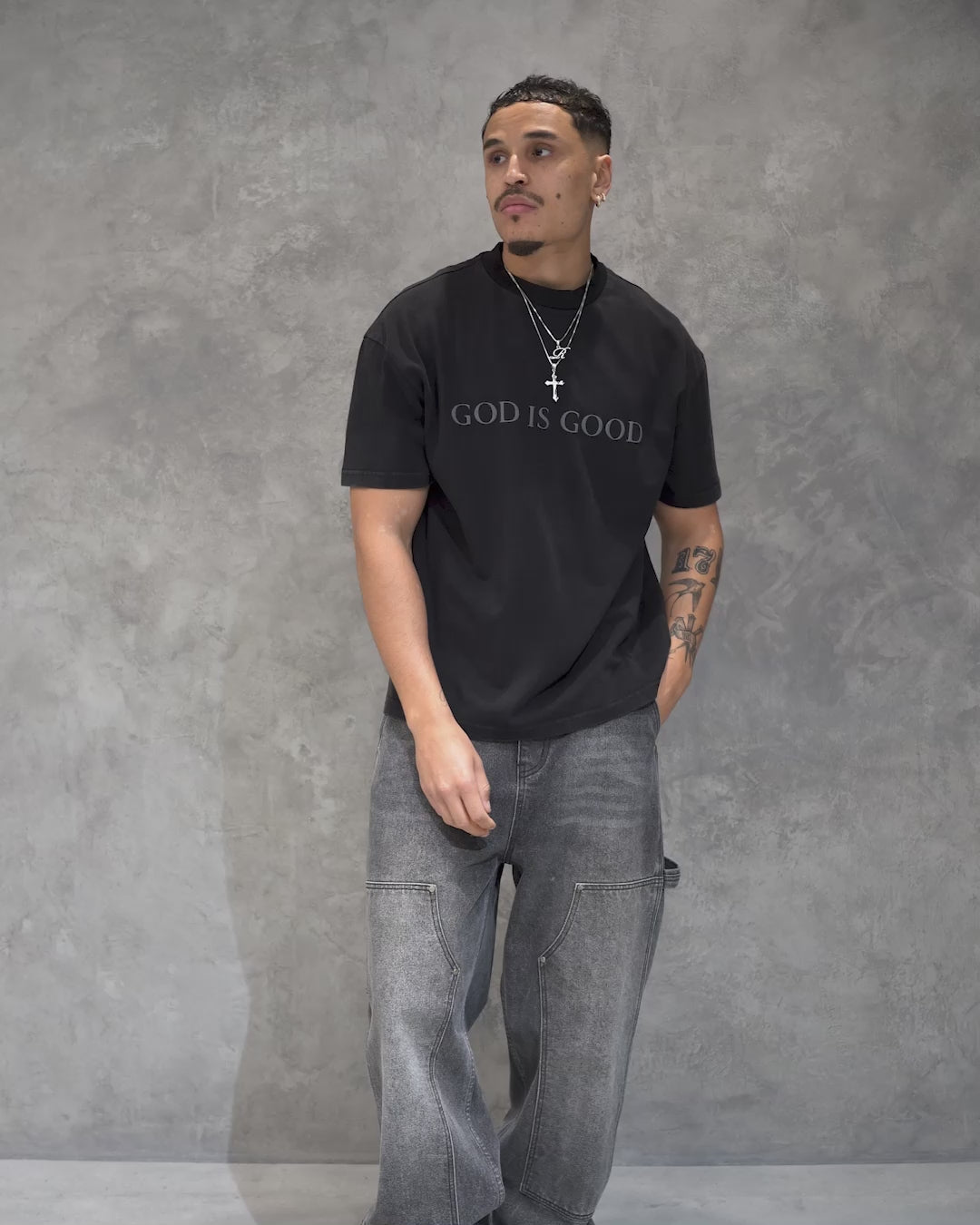 REBORN GOD IS GOOD TEE - STONE WASH