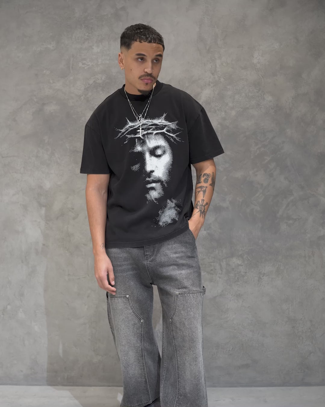 REBORN SAVED BY GRACE TEE - STONE WASH BLACK